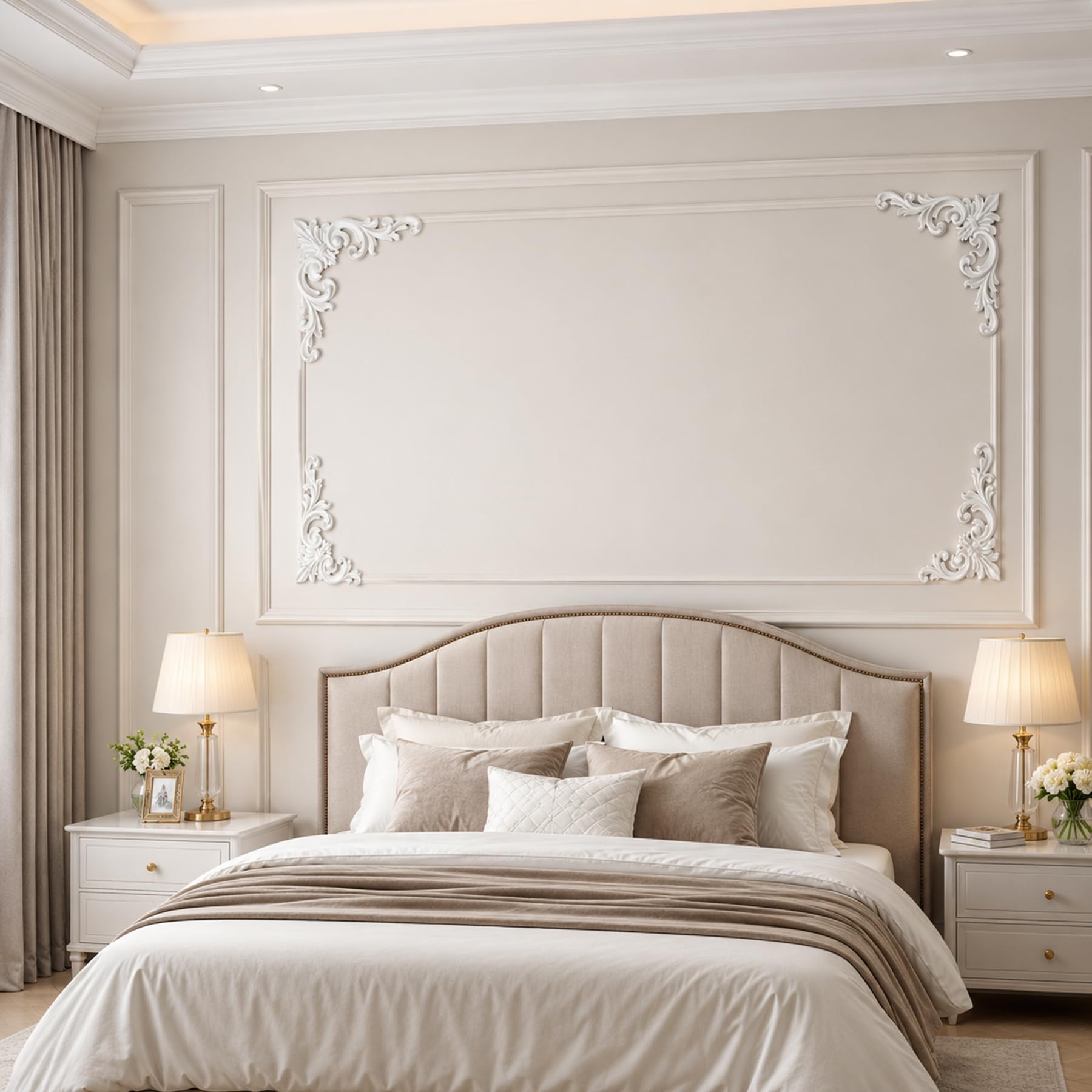 4 PCS Angolari Decorativi per Pareti E Soffitti in PU Modanature Angolari 3D con Decorazioni Floreali Profili Decorativi Verniciabili per Cornici E Angoli Elegante Finitura