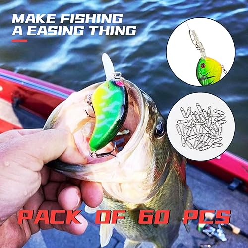 Miniatura 7 de MAFIMOEA - Paquete de 60 clips de pesca de alta resistencia, conectores inoxidables, clip de cambio rápido, aparejos de pesca para agua dulce y