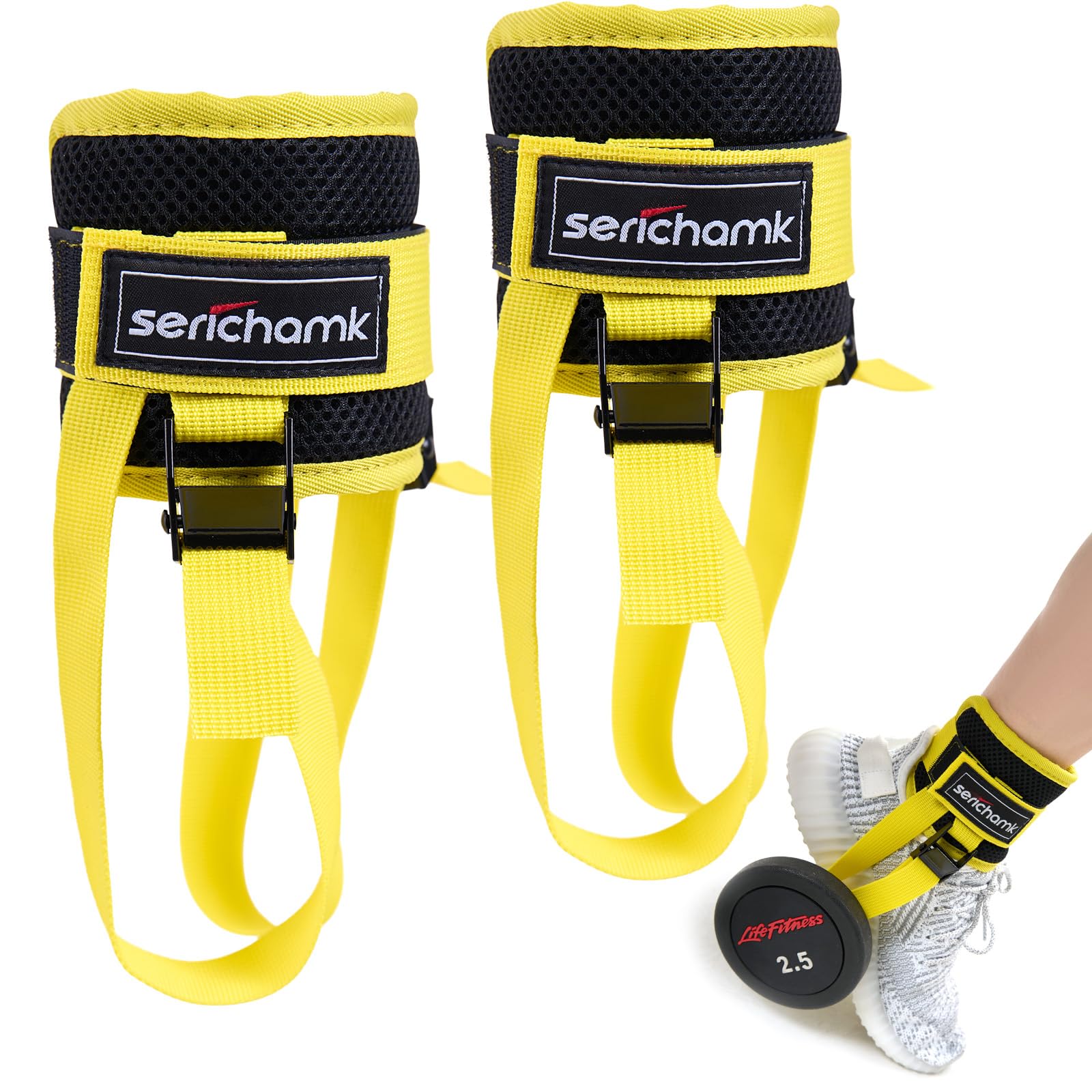 Serichamk Adjustable Feet Dumbbell Attachment Weight Lifting Foot Weights for Exercises Leg Extender Tibialis Trainer Leg Lift Trainer Yellow 2 Pack