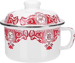 Hemoton 1 pia esmaltada vintage retrô com tampa esmaltada esmaltada tigela de mistura esmaltada esmaltada para servir salada bacias de sopa (estilo aleatório)