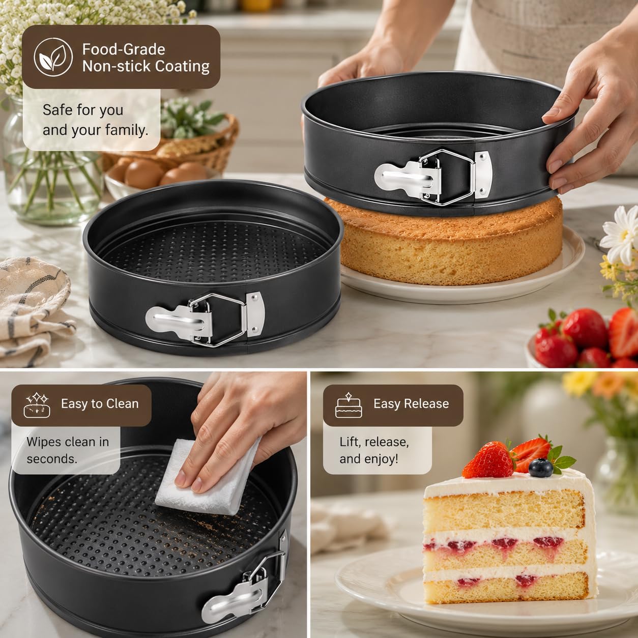 CURATED CART PureBake Cake Tin Mould for Baking, 8 Inch Spring Form Cake Pan, Round Cake Mould for Microwave, Suitable for Cheese Cake Mould, Removable Bottom, Pack of 1 1