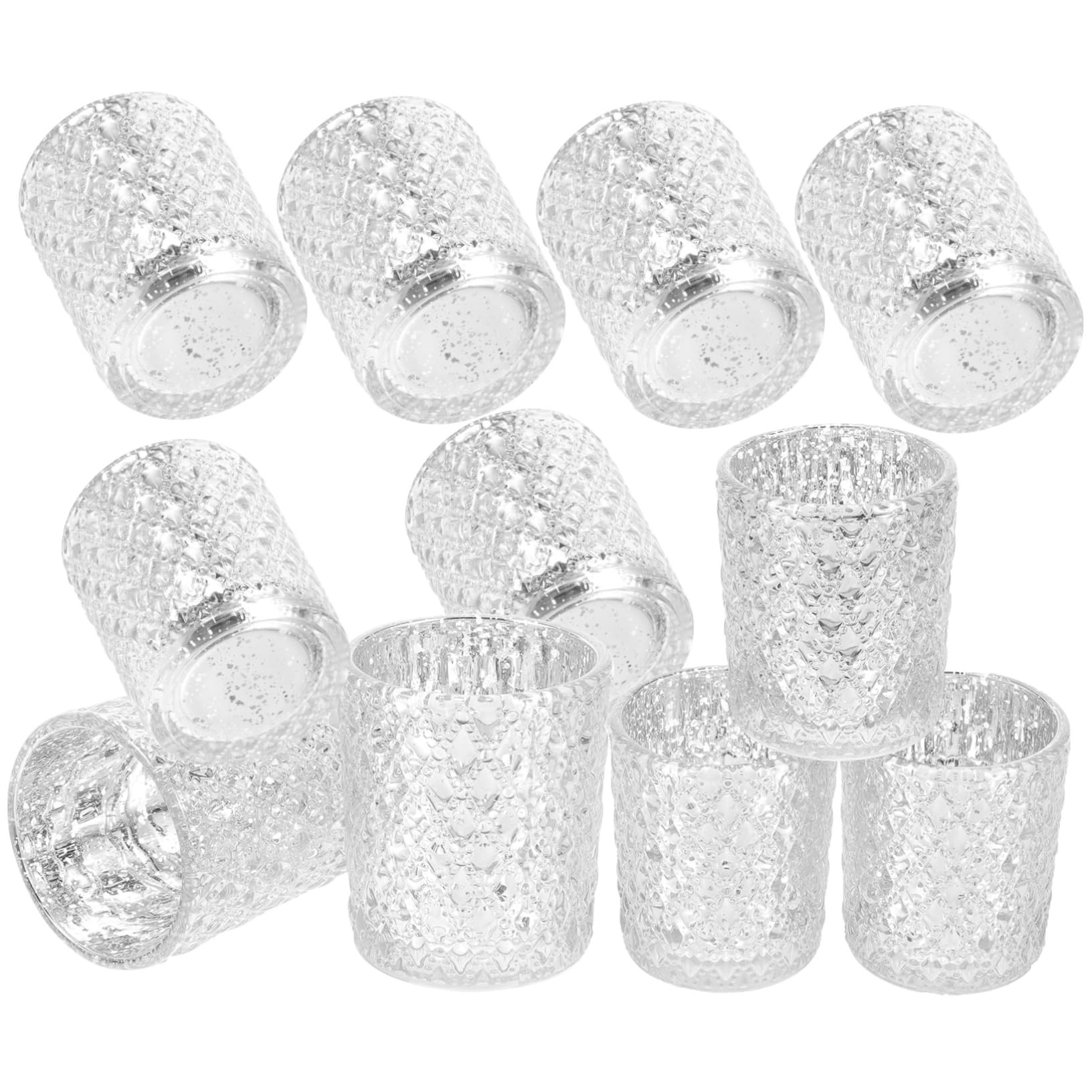 Portavelas de Cristal Decorativo 12 Piezas para Té, Plata | Juego para Hogar y Fiesta, Efecto Ornamental, Formato Práctico para Velas de Té