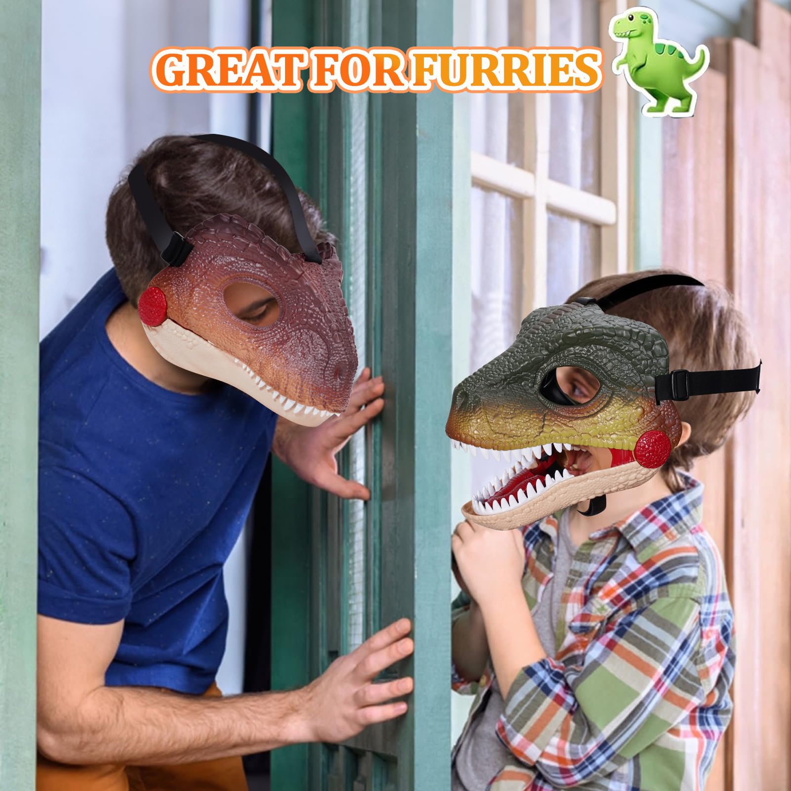 Starnearby Dinosaur Mask, Dino Mask Moving Jaw, Electric Dinosaur Toy Simulated Velociraptor Face Mask with Open Mouth Sound Effect for Kids Adults Funny Cosplay Gift Halloween Mask - Image 2