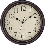 Foxtop Silent Non-Ticking Round Classic Clock Retro Quartz Decorative Battery Operated Wall Clock for Living Room Kitchen Home Office 12 inch (Bronze)