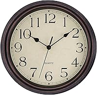 Foxtop 12 Inch Retro Silent Wall Clock Bronze - Non-Ticking Quartz Battery Operated Vintage Decor for Living Room Kitchen Office Bedroom