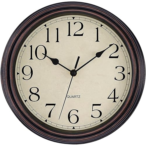 Foxtop Retro Silent Non-Ticking Round Classic Clock Quartz Decorative Battery Operated Wall Clock for Living Room Kitchen Home Office 12 Inch (Bronze)