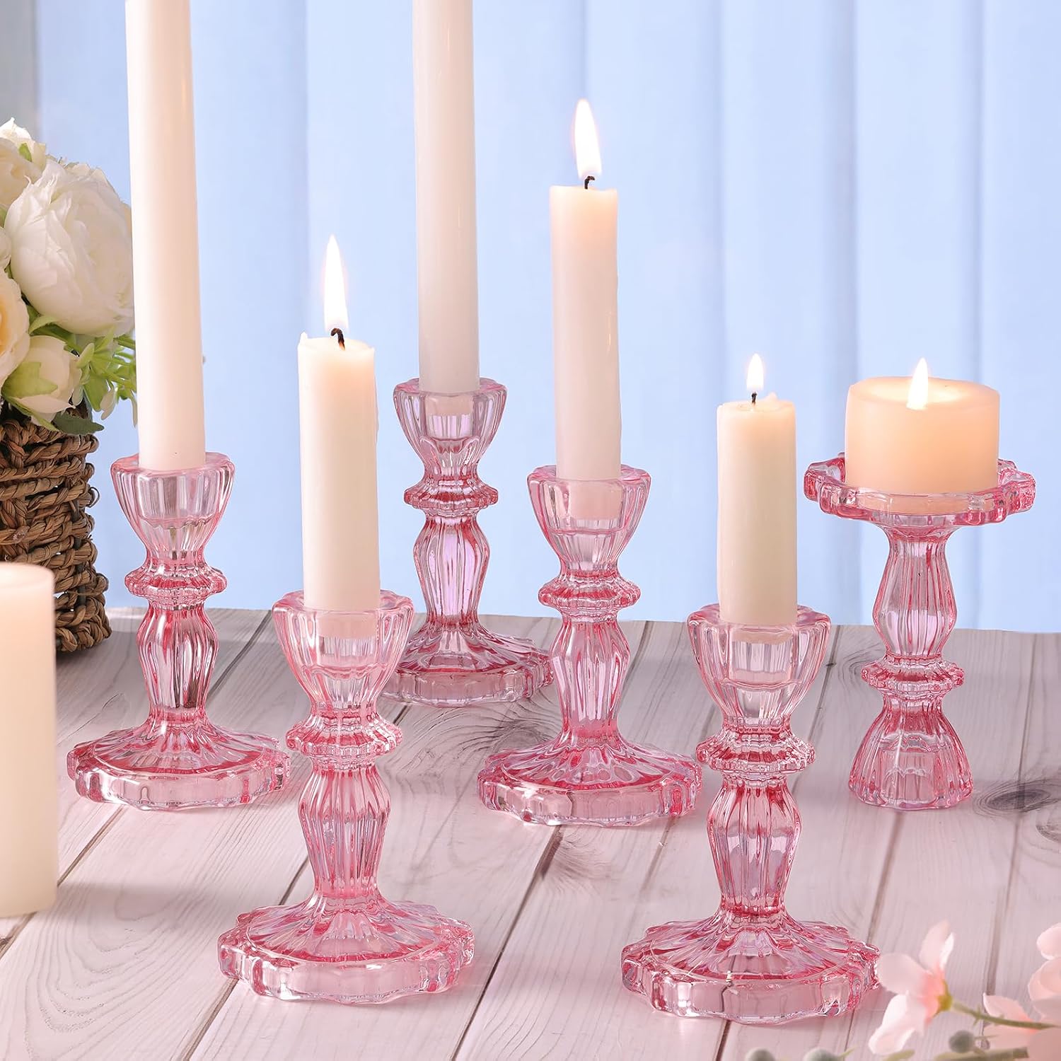 Simeitol Set Of 12 Blue Glass Taper Candle Holders - Vintage Style For Weddings & Home Decor - View #2