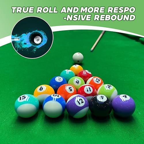 Miniatura 7 de Juego de bolas de billar, bolas de billar de tamaño reglamentario de lujo de 2-14 pulgadas para repuesto (16 bolas de resina)