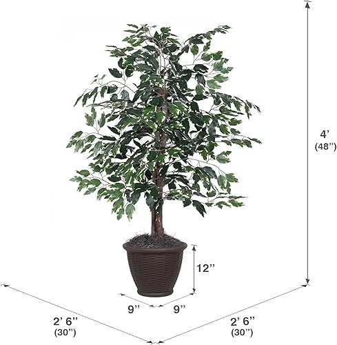 Miniatura 10 de Vickerman Arbusto artificial abigarrado de 4 pies en sauce cuadrado, réplica de arbusto de ficus artificial abigarrado en recipiente de plástico
