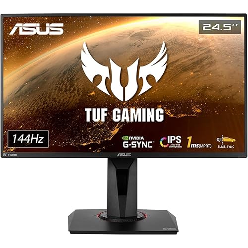 ASUS TUF Gaming 25" 1080P Monitor (VG259Q) - Full HD, IPS, 144Hz, 1ms, Extreme Low Motion Blur, Speaker, Adaptive-Sync, G-SYNC Compatible, VESA Mountable, DisplayPort, HDMI, Height Tilt Adjustable