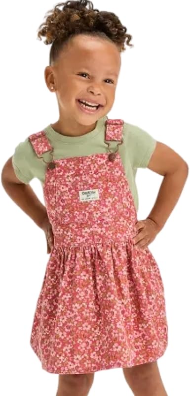 Toddler Girls Floral Printed Corudory Skirtall Dress - Pink 5T