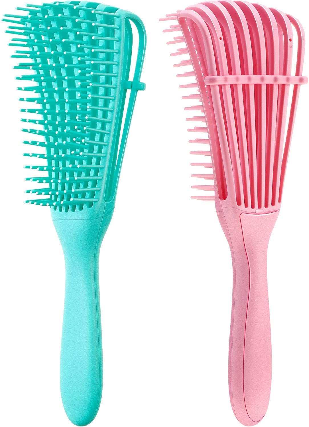 2 Pieces Detangling Brush for Hair Textured 3a to 4c Kinky Wavy/Curly/Coily/Wet/Dry/Oil/Thick/Long Hair, Knots Detangler Easy to Clean (Pink, Green)
