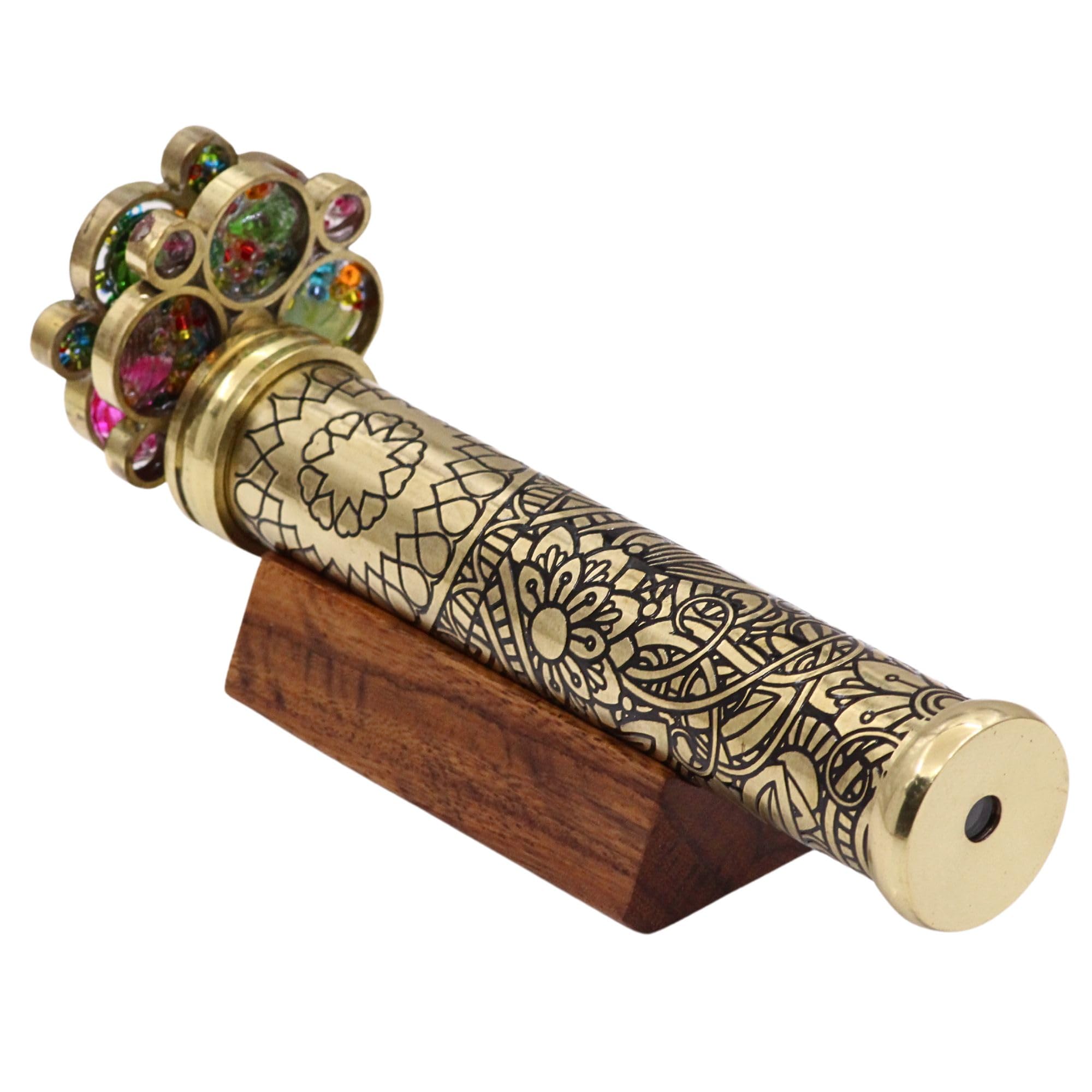 YVCrafts Floral Garden Brass Kaleidoscope  Dual Resin-Filled Rotating Wheels  Hand-Etched Floral Barrel with Black Patina Finish  Luxury Optical Art Collectible with Gift Box