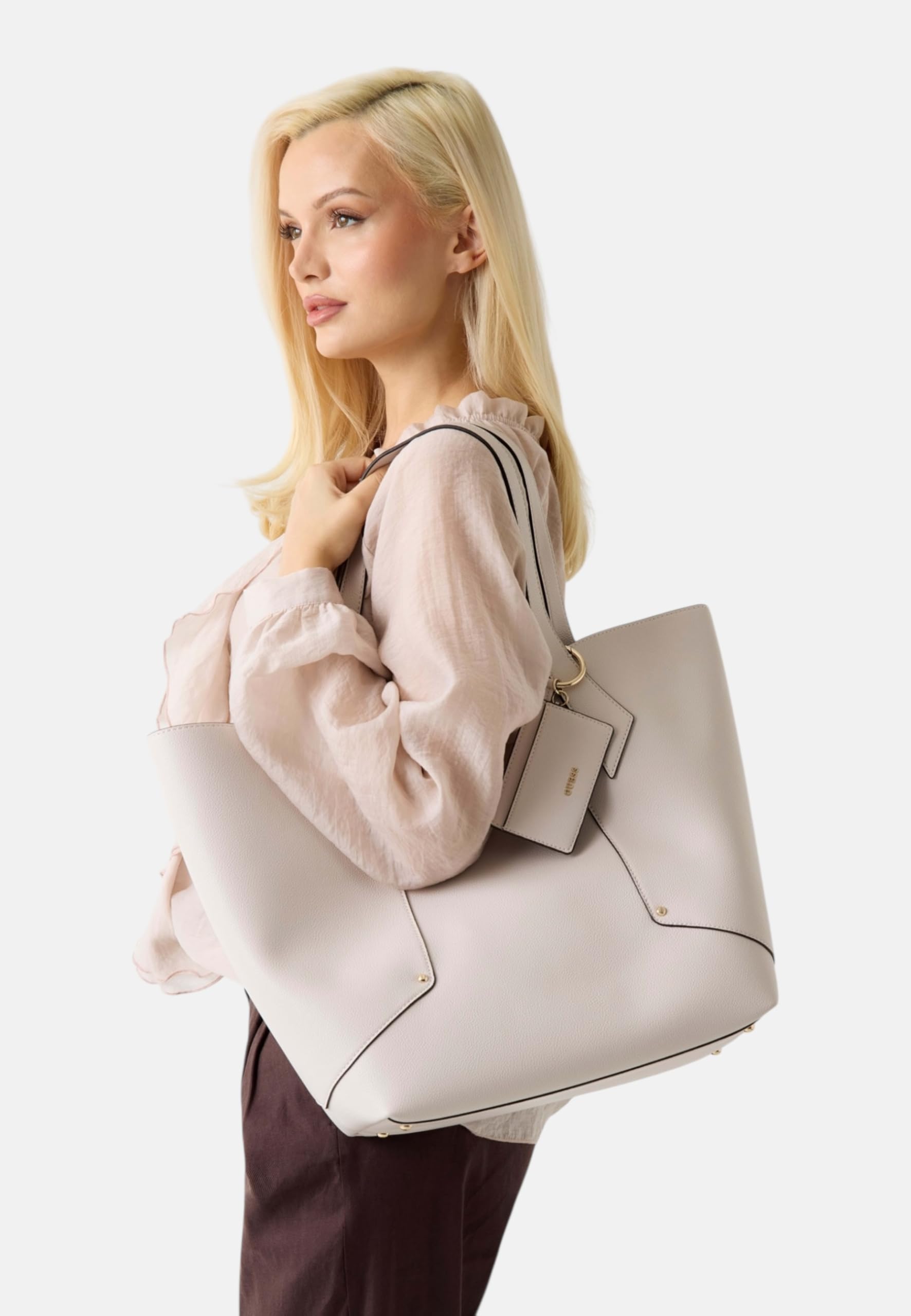 GUESS bolso shopper Darcy 2 in 1 Tote Stone gris claro