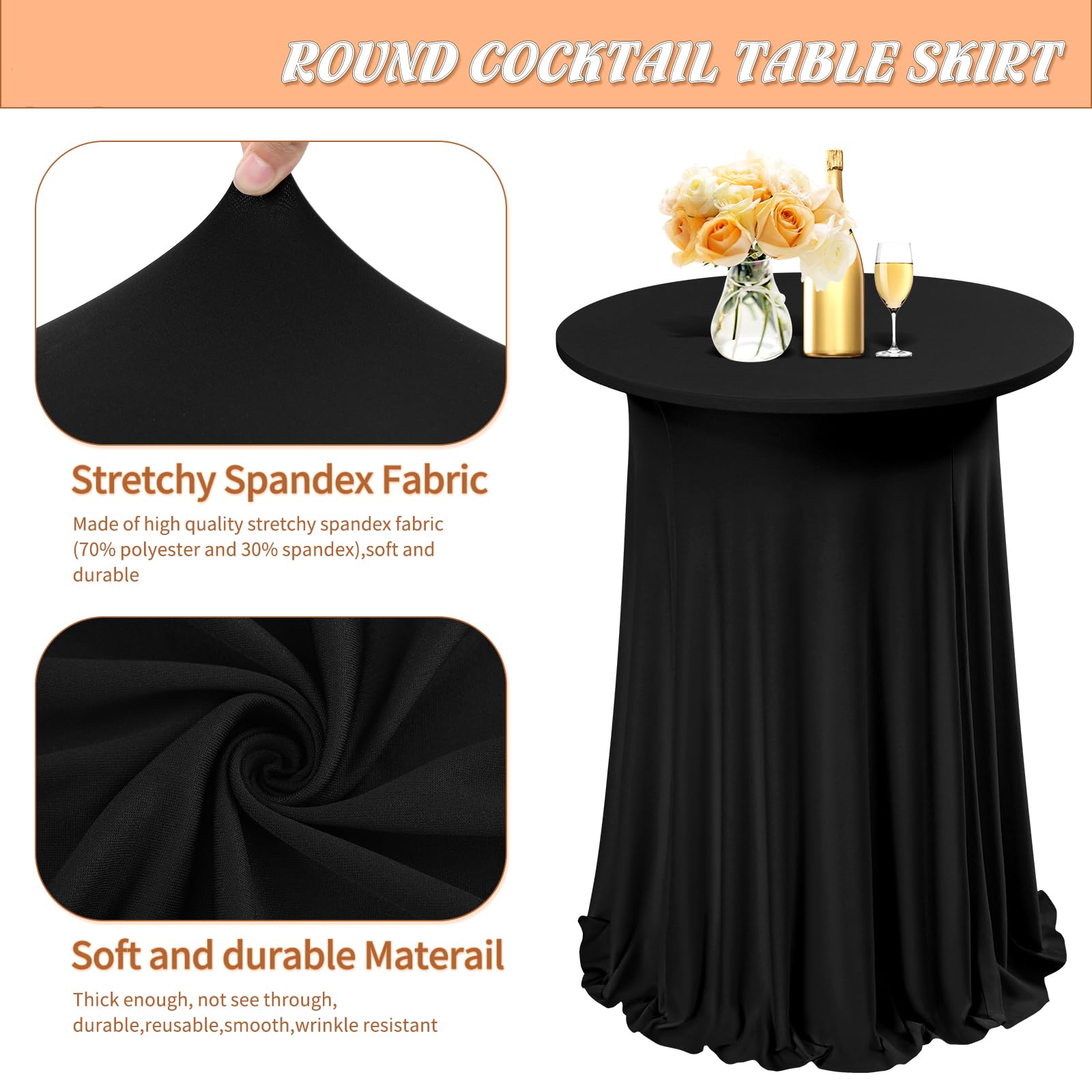 Cocktail-Tischdecken Aus Stretch-Spandex – 81,3 X 109,2 Cm, Schwarz, 10 Stück, Für Hochzeiten & Partys
