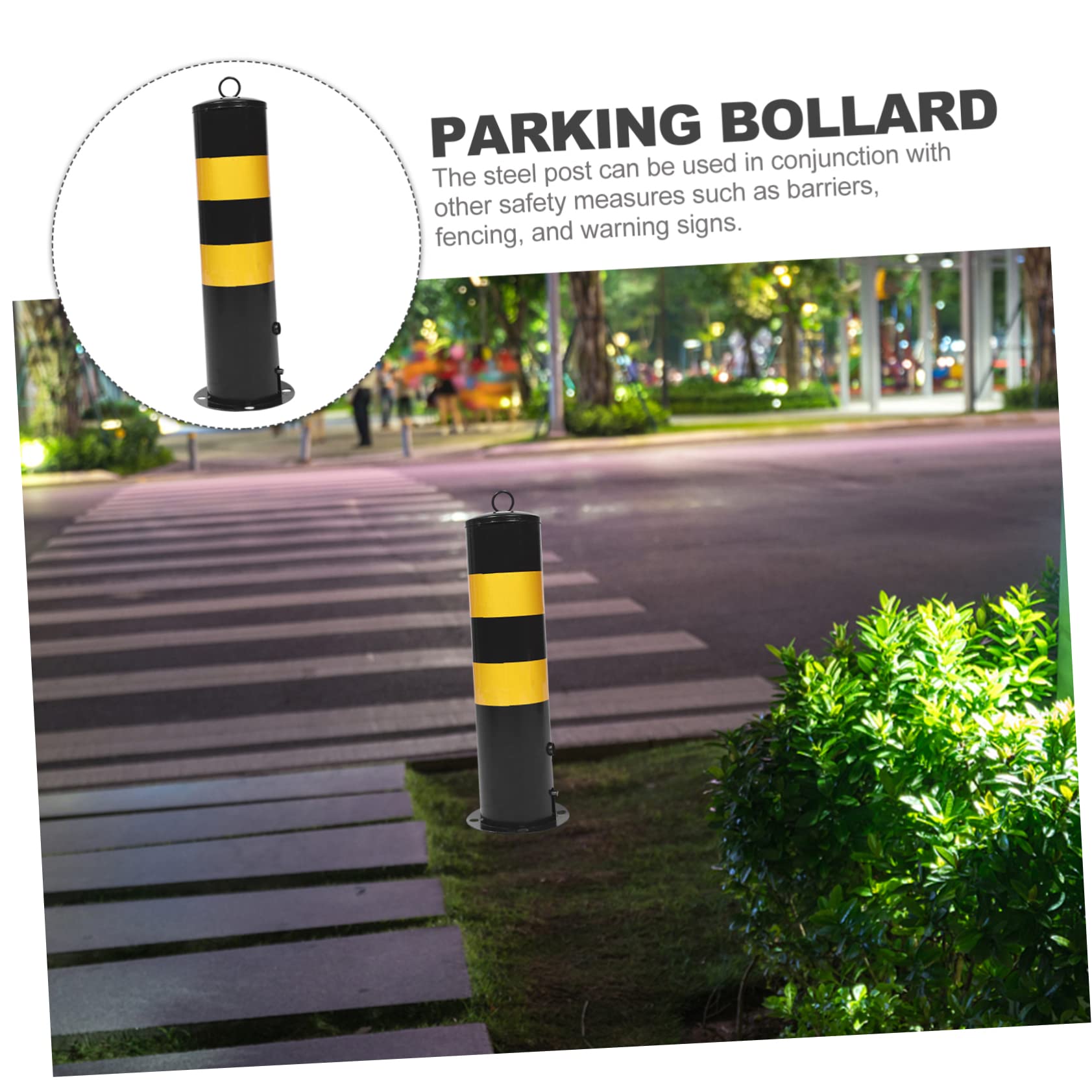 SOLUSTRE Barrière de Parking en Acier Noir, Poteau Borne Sécurité pour Stationnement, Séparation Piétons-véhicules, Haute Visibilité, Anti-rouille