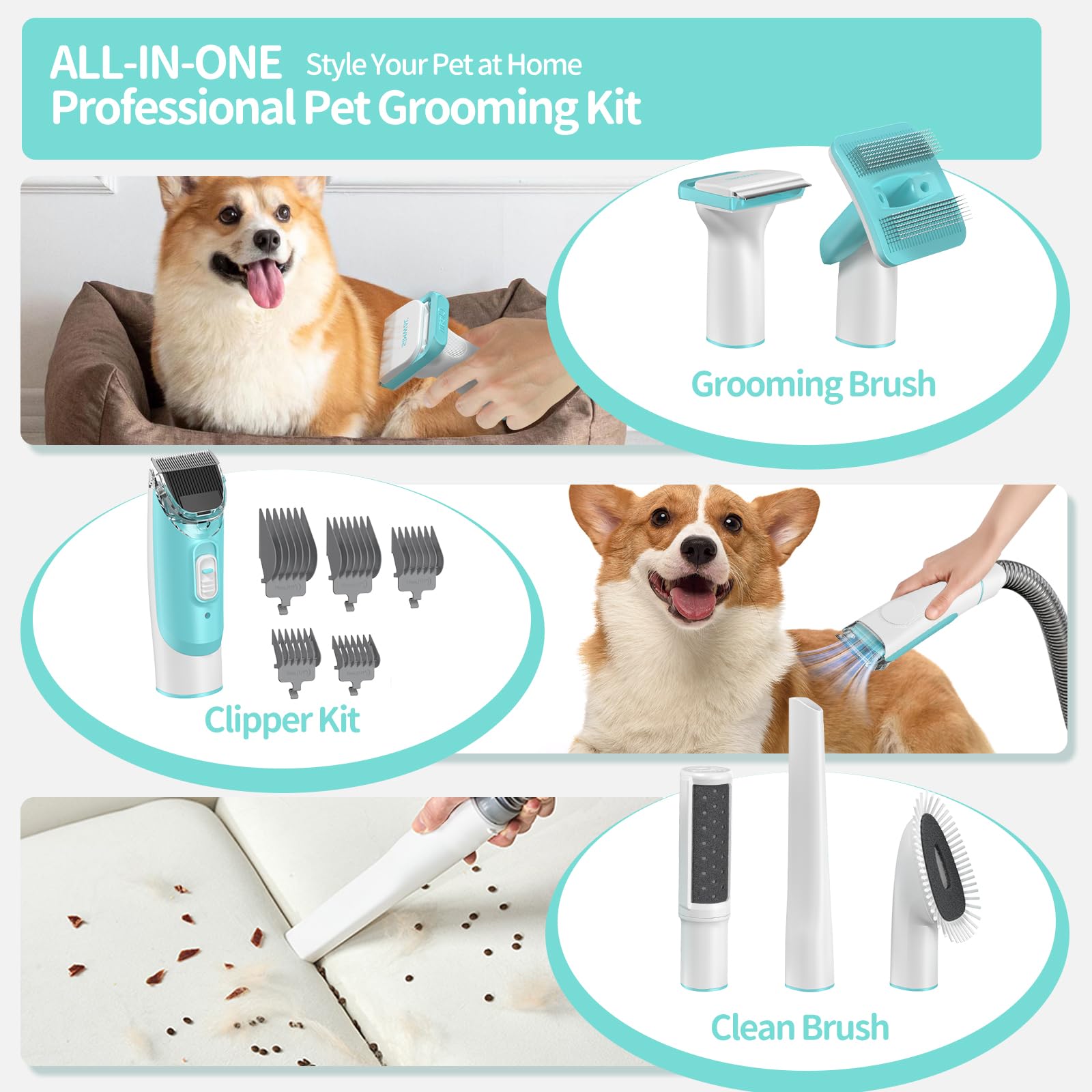 Tosatrice per Cani Professionale, Toelettatura e Aspirazione Kit peli Cane Gatto, 11 Strumenti per la toelettatura Per la depilazione di cani e gatti