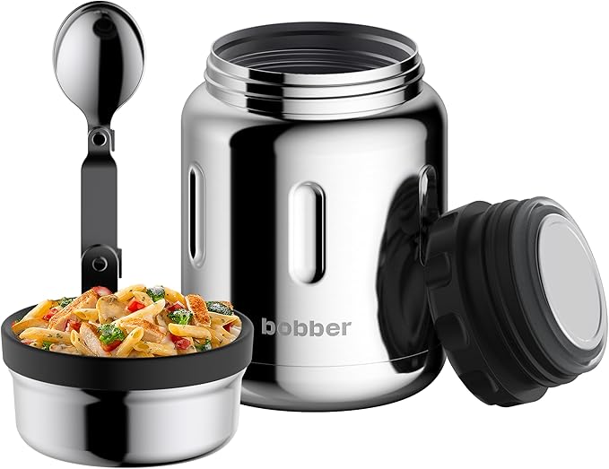 BOBBER 680.4 g Edelstahl Thermo Lebensmittelbehälter mit Klapplöffel und extra breiter Öffnung – Isolierte Suppe Thermo für heiße Speisen, hält 14 Stunden heiß und 20 Stunden kalt (glänzend) BOBBER 680.4 g Edelstahl Thermo Lebensmittelbehälter mit Klapplöffel und extra breiter Öffnung – Isolierte Suppe Thermo für heiße Speisen, hält 14 Stunden heiß und 20 Stunden kalt (glänzend)