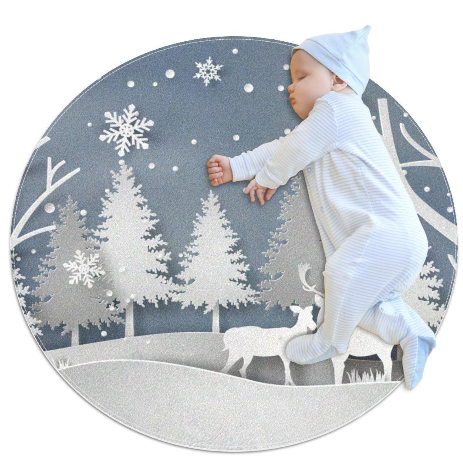 Tapis rond élan de Noël 100x100cm pour chambre d'enfant