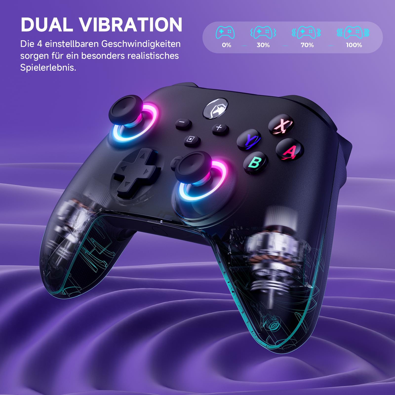 ECHTPower Switch Controller Kompatibel mit Switch 2/OLED/Lite, Switch Pro Controller, 9 LEDs Wireless Controller mit Turbo, 6-Achsen, Aufwachen, Gyroskop, SYNC, Makro und Screenshot