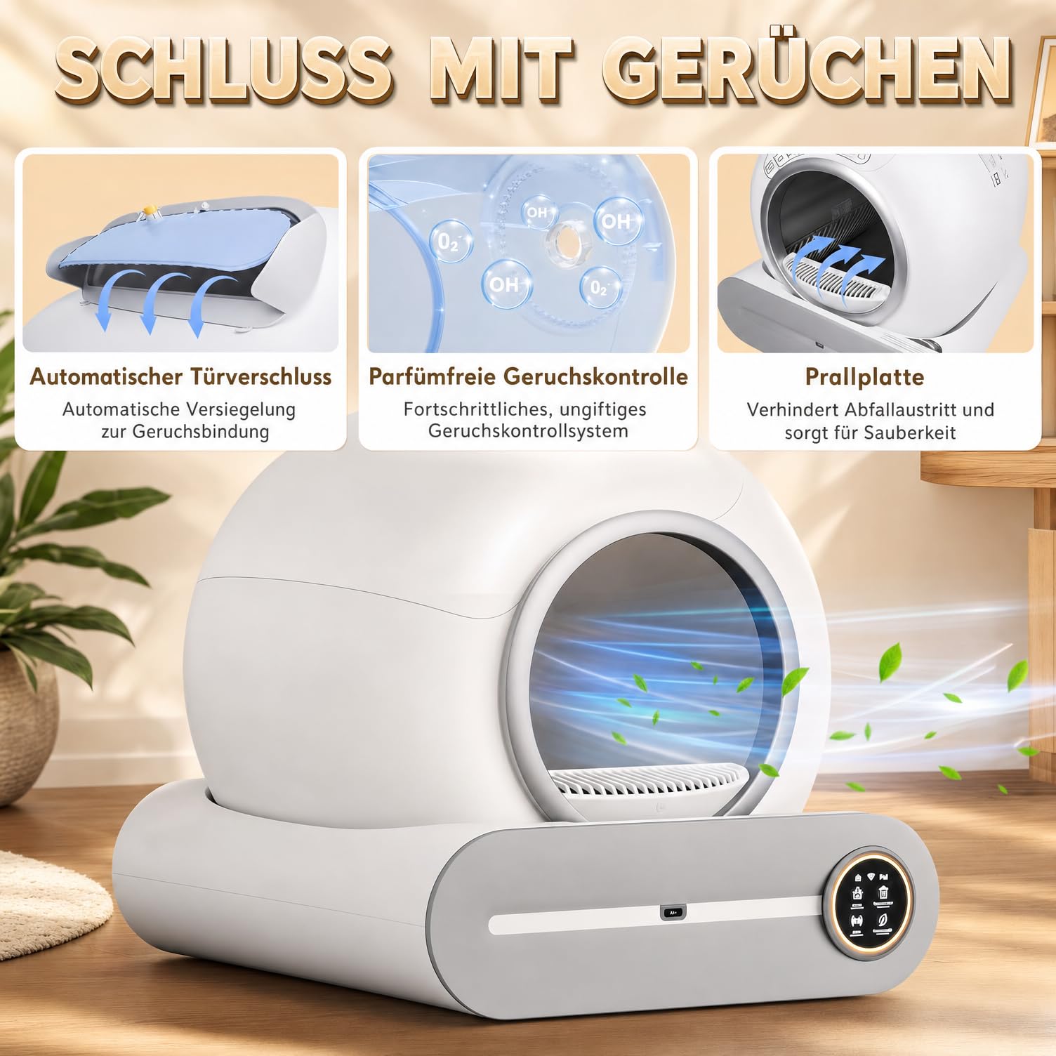 Selbstreinigende Katzentoilette 65L XXL – automatisches Katzenklo mit App-Steuerung,Gesundheitsmonitor & Ionen-Geruchsneutralisierung,inkl. 5 Müllbeutel & 1Matte, für Mehrkatzen katzenklo