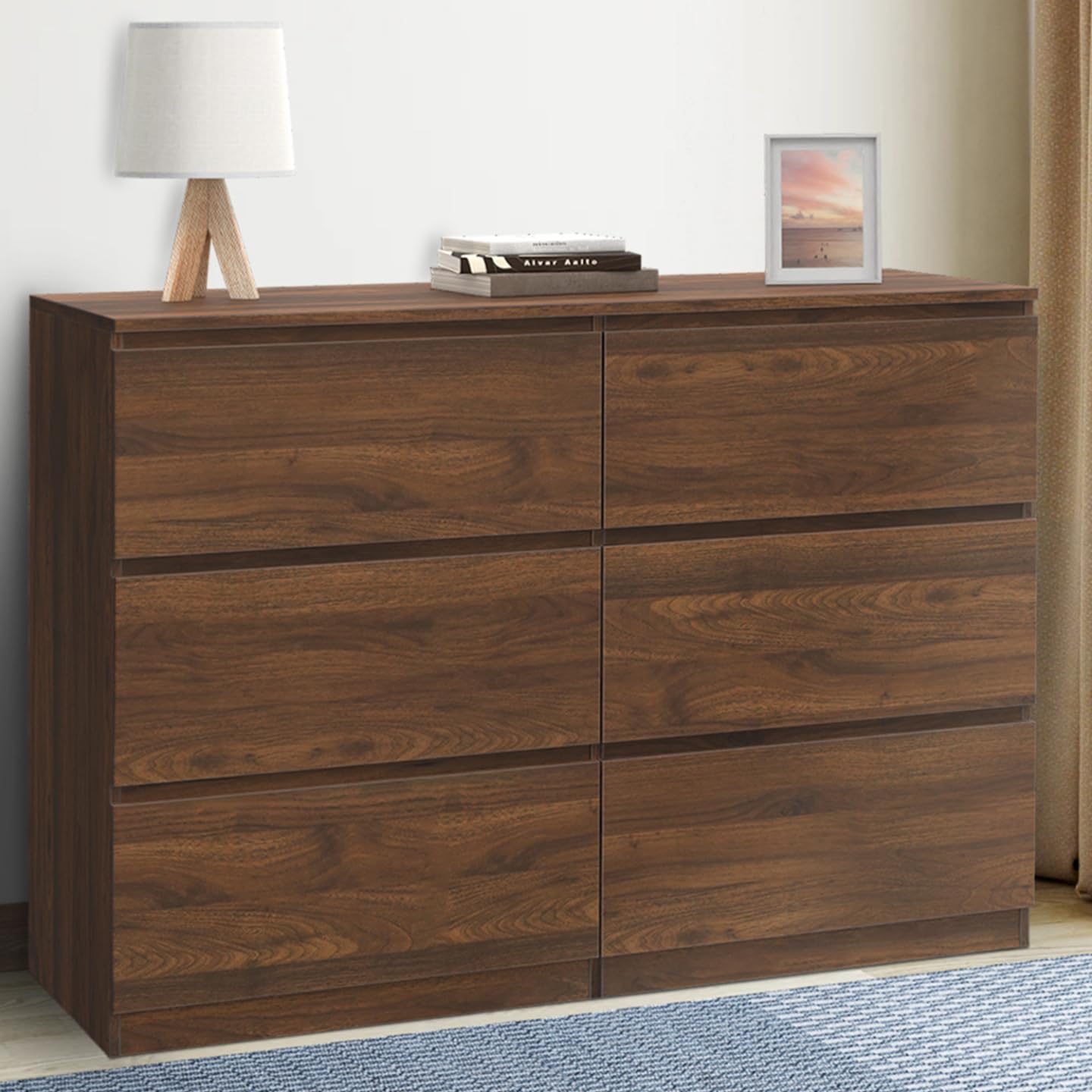 IDMarket - Commode 6 tiroirs TOMI 110 cm Effet Noyer
