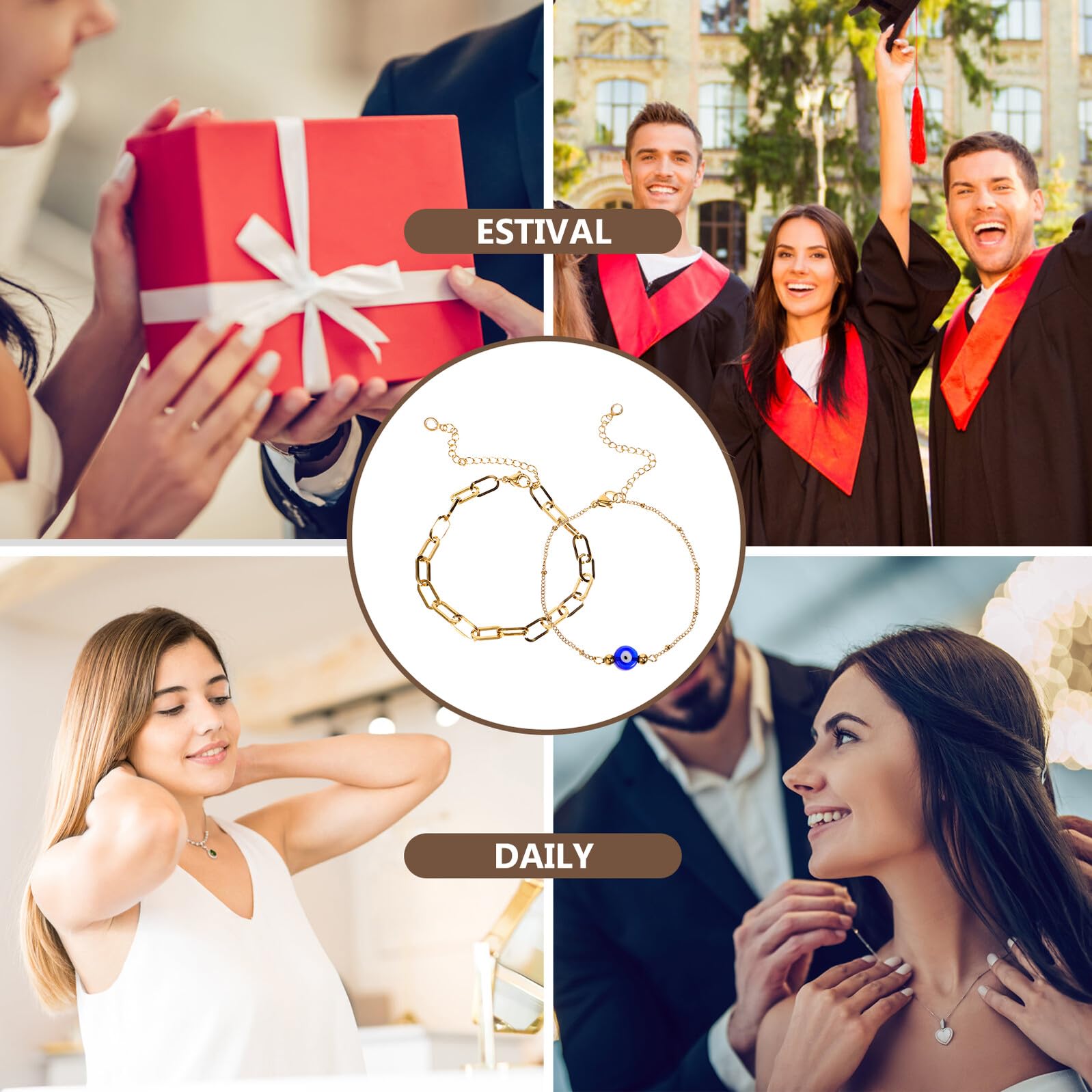 Bracelet Femme Acier Inoxydable Ajustable avec Pendentif Œil Protecteur Élégant pour Cadeau Anniversaire et Usage Quotidien