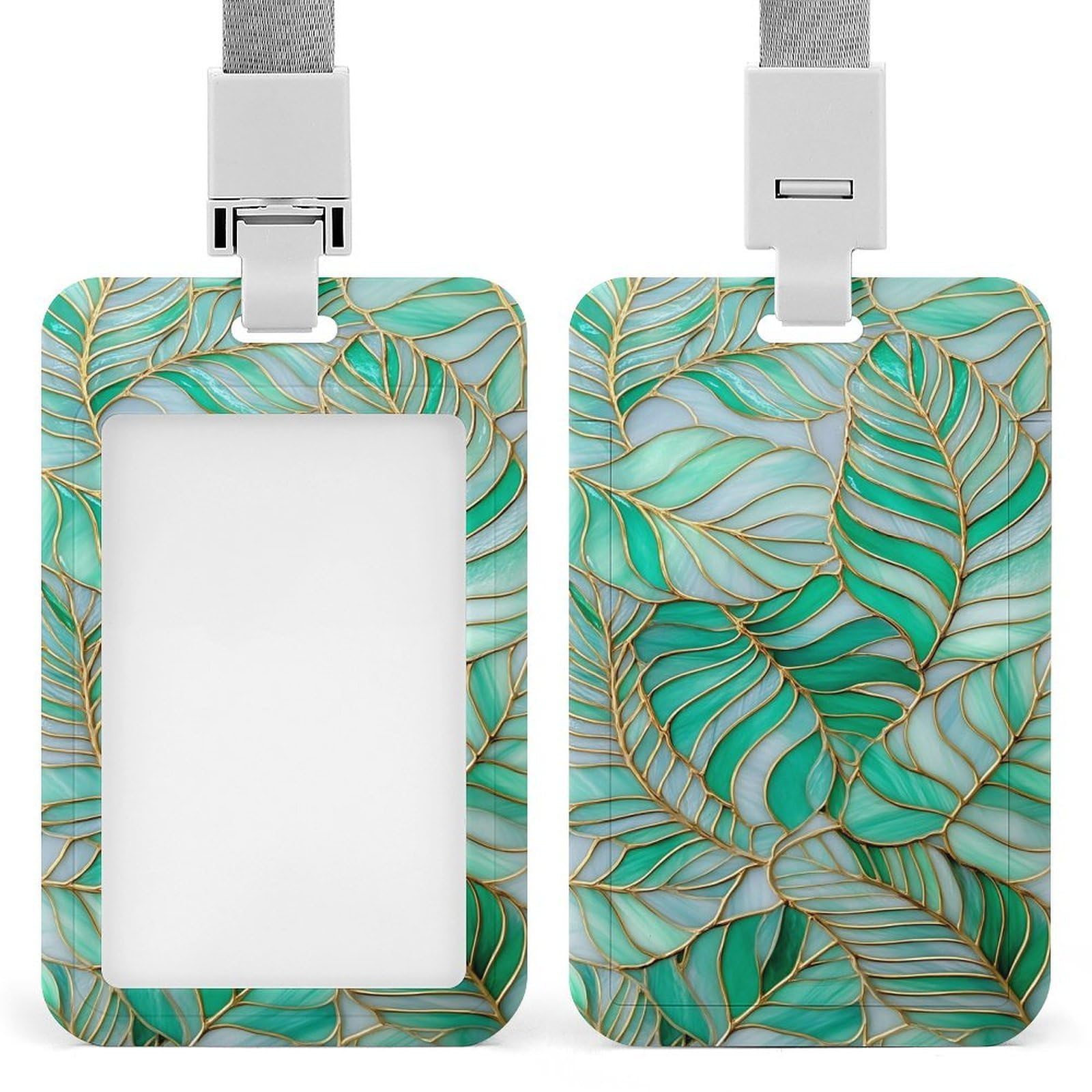 Palm Leaves Pattern Gold Outline ID Badge Holder Retractable Clip Card Holder Card Protector Name Badge Name Tag for Work Office Doctor Nurse