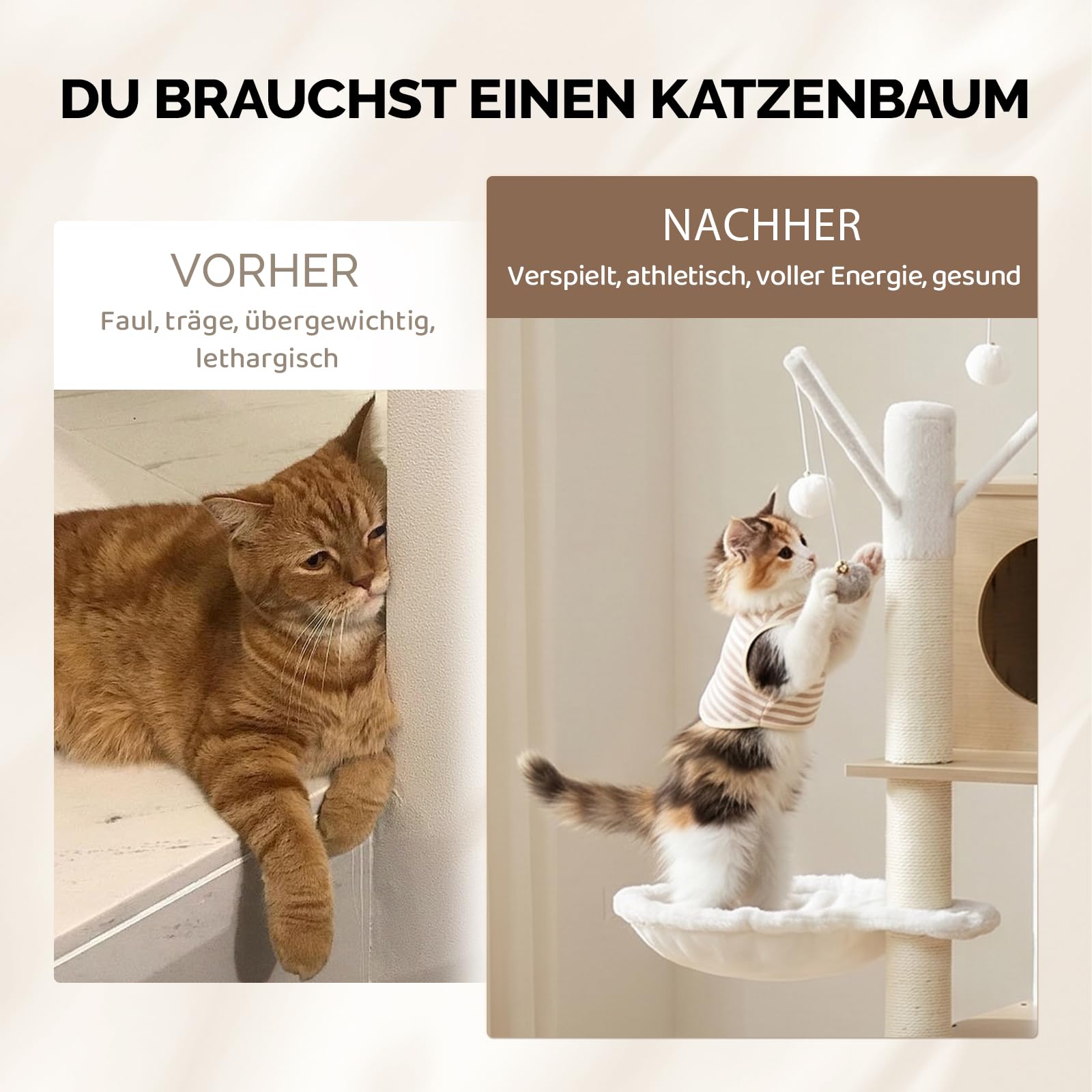 LEADZM Kratzbaum mit Katzenklo-Schrank, 137 cm hoch, 2-in-1 Katzenbaum, Multifunktionaler Katzenkratzbaum - Mit Sisalsäule und Plüschball, Mehrere Farben erhältlich (Weiß)