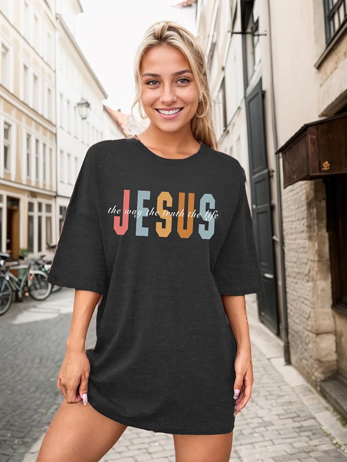Christian Shirts for Women Oversized Jesus Shirt Faith Graphic Religious Sayings Tee Shirt Drop Shoulder Tops - Image 4