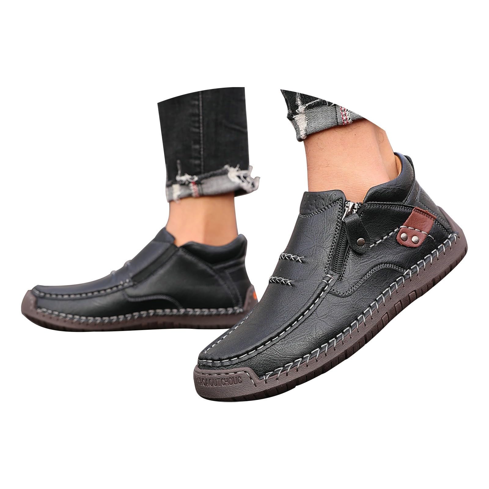 Zapatos de piel para hombre, hechos a mano, planos, antideslizantes, transpirables, clásicos, de negocios, con cremallera, extraanchos, amortiguadores, informales, para exteriores