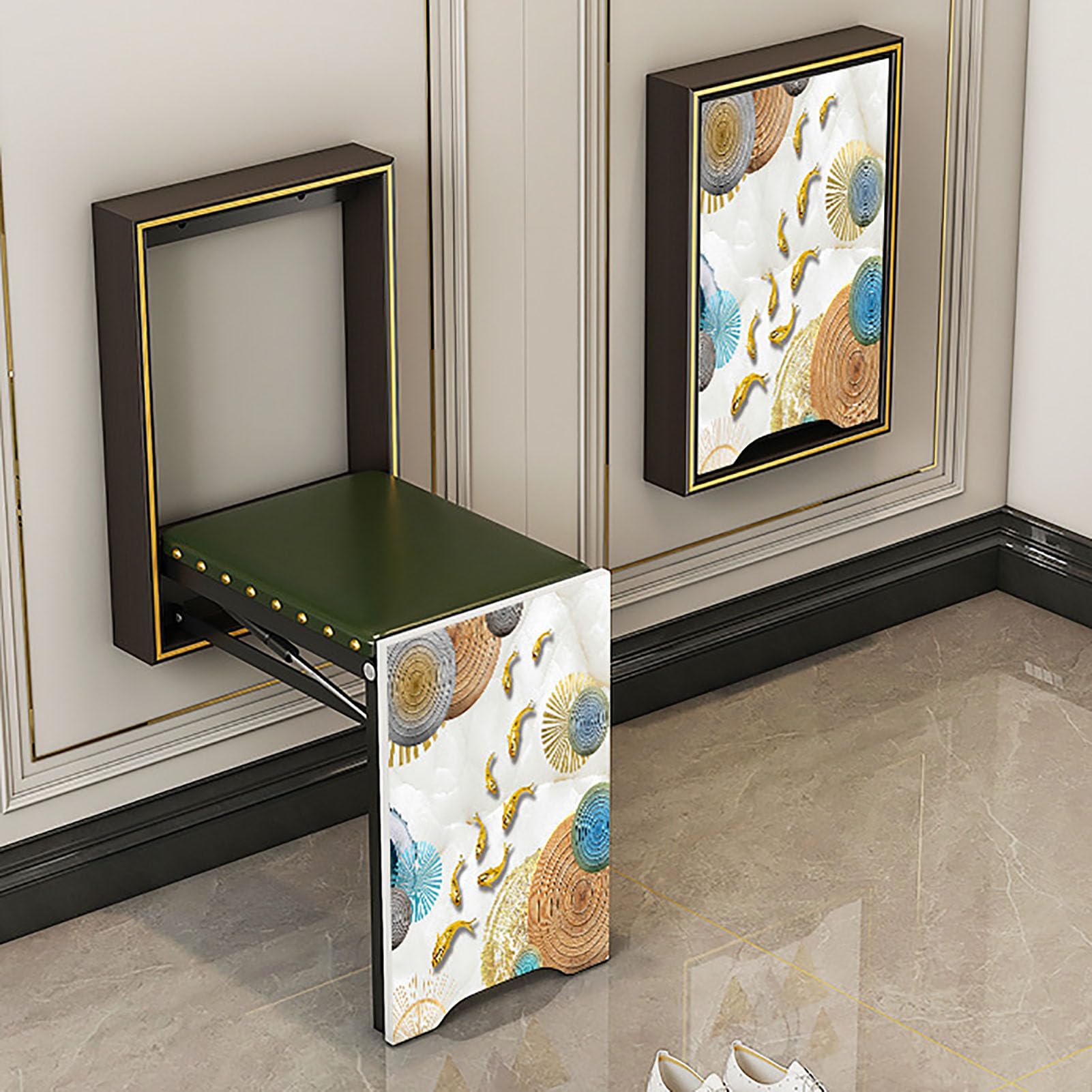 Tabouret mural pliable gain de place pour entrée et couloir étroit