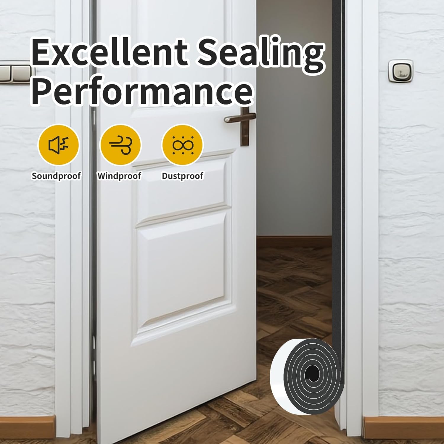 Weather Stripping,Weather Stripping for Door,Strong Adhesive, Lightproof, Soundproof Foam,Door Seal Strip for Door Frame,Window Frame,Sliding Door (Black,2 in x 1/2 in x 6.5Ft)