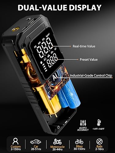 Miniatura 4 de AIRSURE Inflador de neumáticos, compresor de aire portátil, bomba de aire 5 veces más rápida para neumáticos de automóvil con batería potente, 12 V