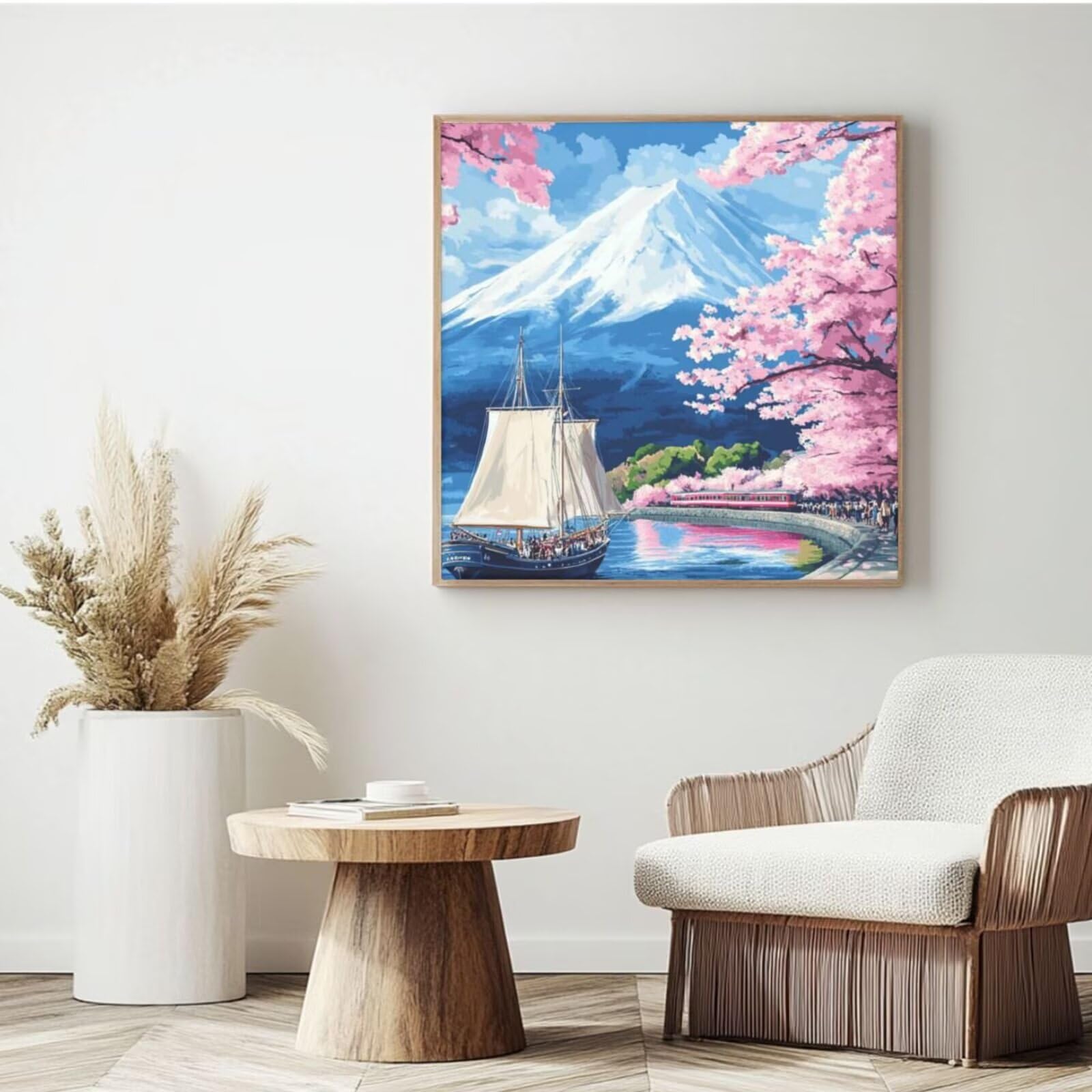 Malen nach Zahlen, Malen-nach-Zahlen-Set für Erwachsene, Motiv: Boot, Kirschblüte, Malen nach Zahlen für Anfänger, Acryl-Peinture a Numero, DIY-Ölgemälde, Kunsthandwerk Kits für Wanddekoration – (65 x