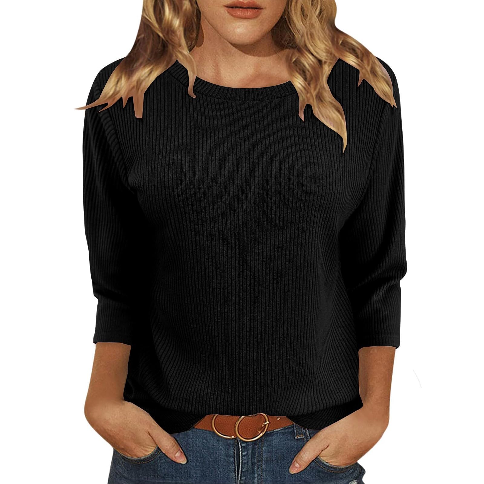 3/4 Arm Pullover Damen Rundhals Passform Basic top Lässige Longshirt