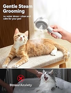 FEELNEEDY Cat Steam Brush, Brushes for Indoor Cats with Release Button, Dual Speed Spray USB Rechargeable Grooming Supplies, Cat Brush for Shedding Suitable for All Long-haired and Short-haired Pets