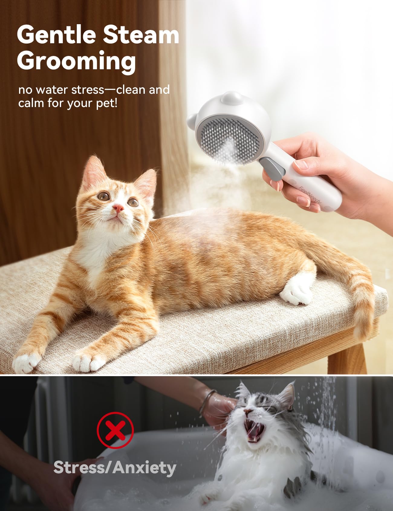 FEELNEEDY Cat Steam Brush, Brushes for Indoor Cats with Release Button, Dual Speed Spray USB Rechargeable Grooming Supplies, Cat Brush for Shedding Suitable for All Long-haired and Short-haired Pets - image 4