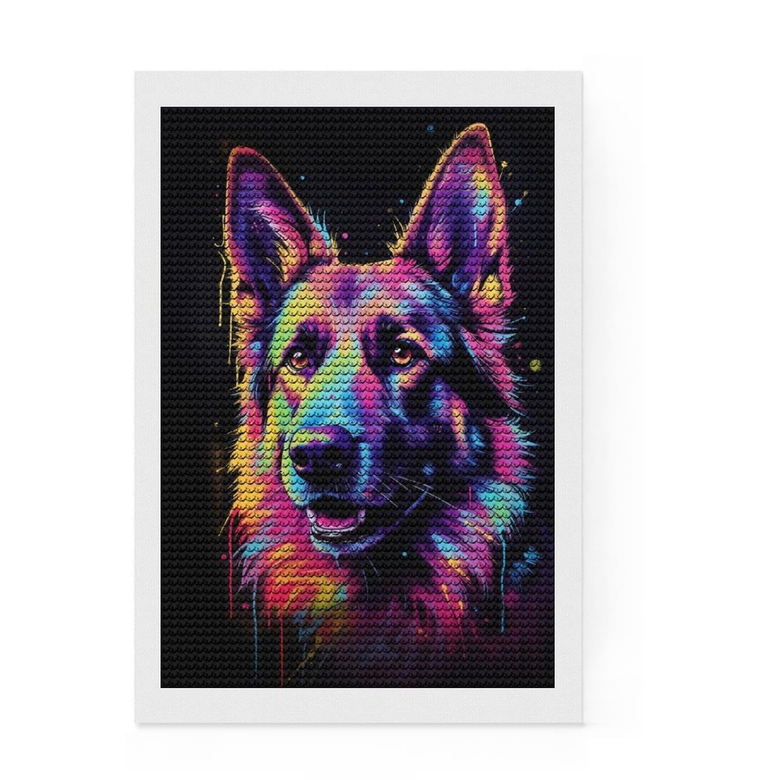 Junmoney Neon German Shepherd Diamond Art Kit 8"x12", Stress Relief Craft, Easy to Follow Symbols, Living Room Decor, Birthday Gift