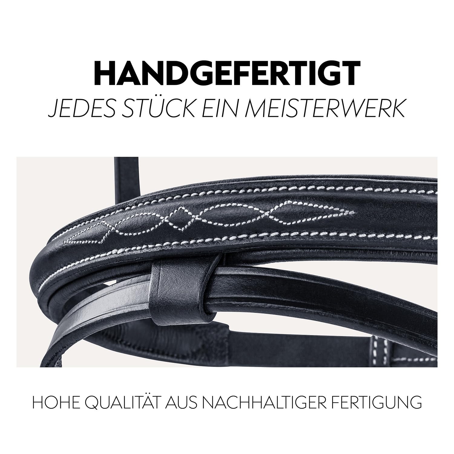 SUNRIDE Brida Inglesa combinada Caballo (London) – con riendas – Cuero Genuino Suave – Acolchado Extra – anatómica Ajustable – Artesanal – Costuras Decorativas – Acero Inoxidable (Full, Negro)