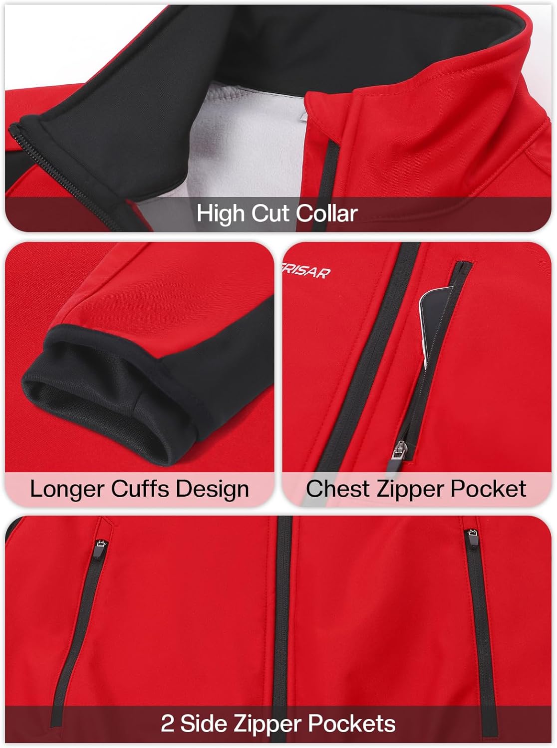 BERGRISAR Winter Cycling Jacket for Men with 6 Pockets Windproof Thermal Softshell Bike Jacket Running Windbreaker - Image 4