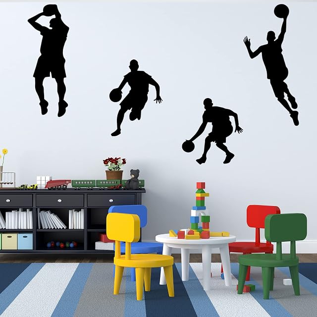 Basketball Wall Decor Sticker Player Wall Decals, Vinyl Art Sport Style Wall Stickers Boys Room Decor, Sports Ball Wall Decal for Bedroom School Basketball Enthusiasts
