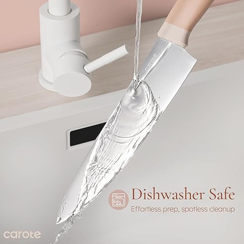 Miniatura 6 de CAROTE Juego de 9 cuchillos de cocina con afilador, cuchillos aptos para lavavajillas, cubiertos forjados con cuchillas de acero inoxidable