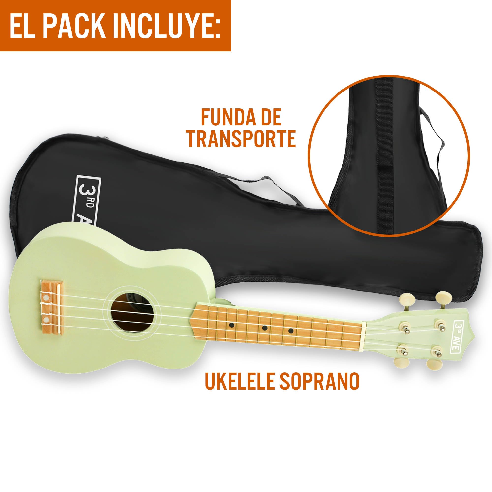 3rd Avenue Ukelele soprano para principiantes de 53 cm, 4 cuerdas de nailon con bolsa de ukelele gratis, color verde pastel, lecciones en línea gratis de 1 mes