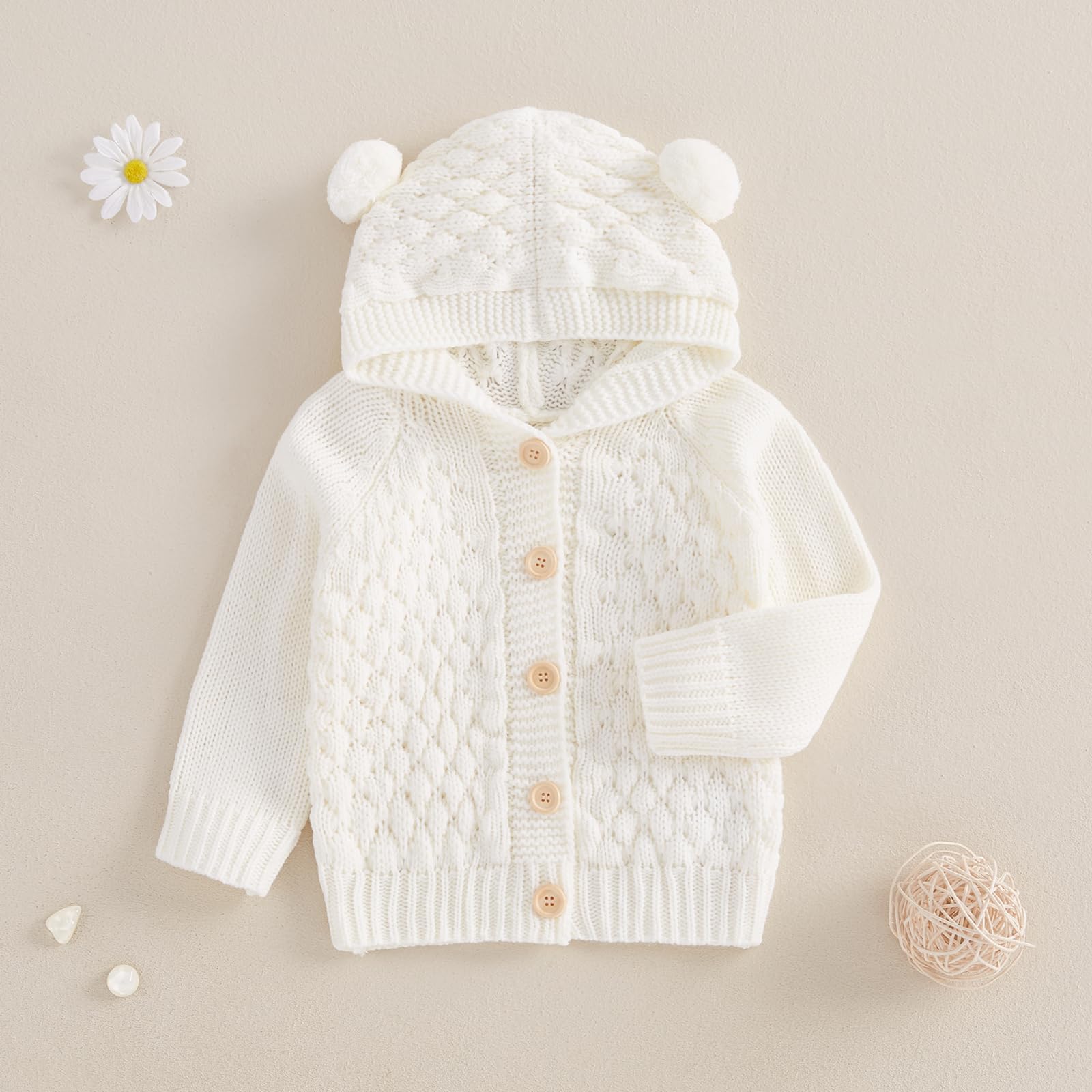 YILEEGOO Cardigan à capuche boutonné à manches longues pour bébé fille garçon