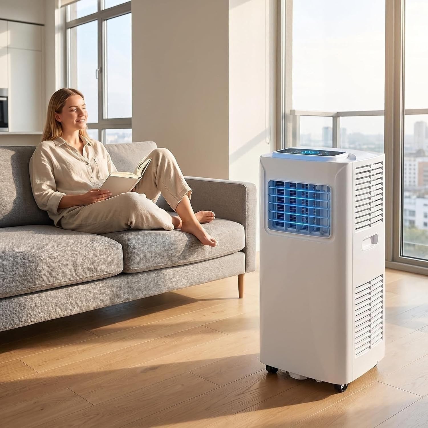 Condizionatore Portatile 12000 BTU, Raffredda Fino a 28 m², Telecomando, Timer 24H, Oscillazione, 2 velocità, Kit di Installazione, 7000 Btu, 7000 BTU