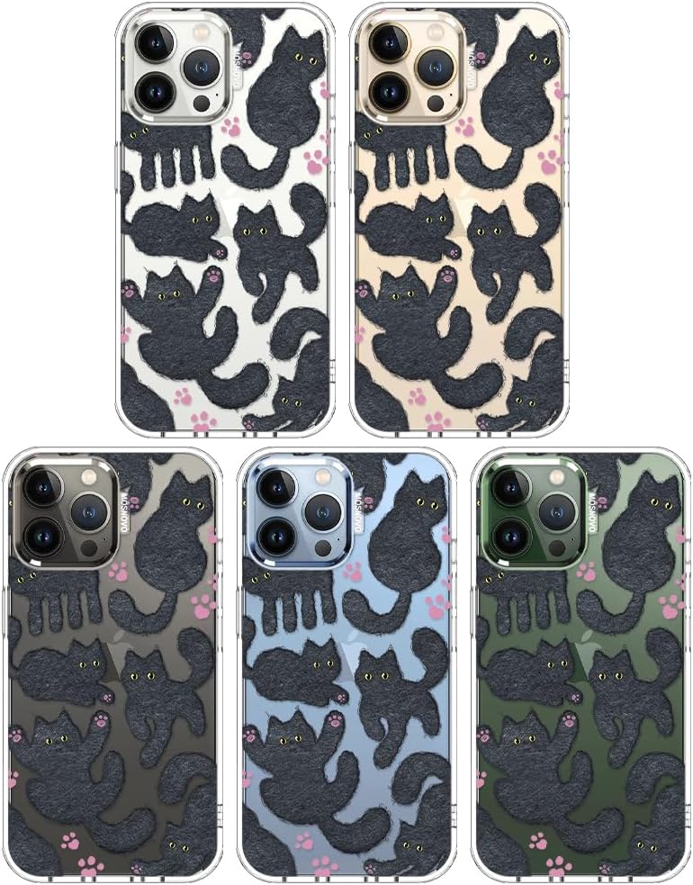 MOSNOVO Case for iPhone 13 Pro Max, [Buffertech 6.6ft Military-Grade Drop Protection] [Anti Peel Off Tech] Clear TPU Bumper Phone Case Cover Design - Black Furry Cat - Image 3