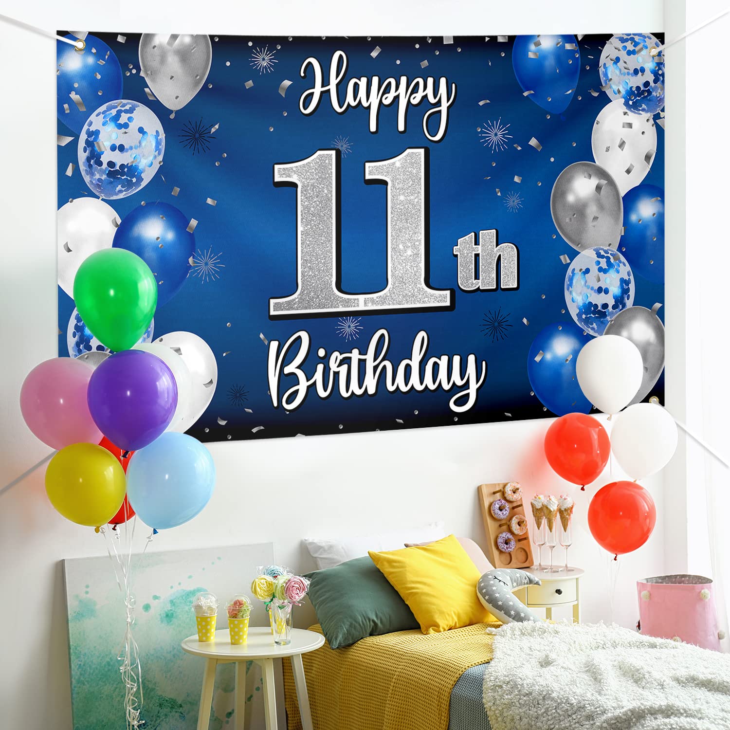 60th Birthday Gifts For Men 11th Birthday Decorations Set Blue Silver