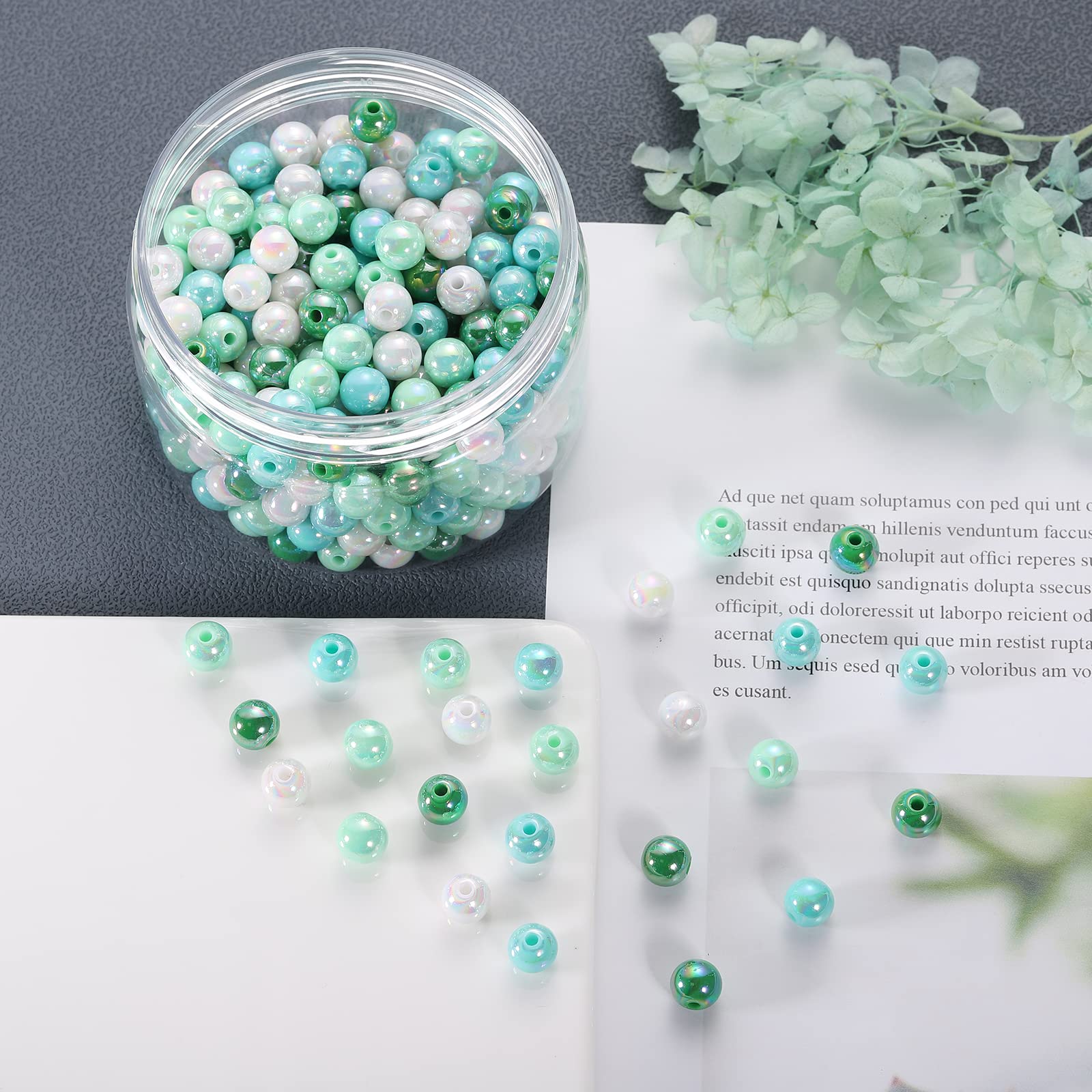 BEEFLYING 400 Mixed Color 8mm Round Imitation Pearl Beads DIY ABS Plastic Loose Spacer Beads for Jewelry Bracelets Necklaces Keychain Phone Lanyard Making (Green) - Image 4