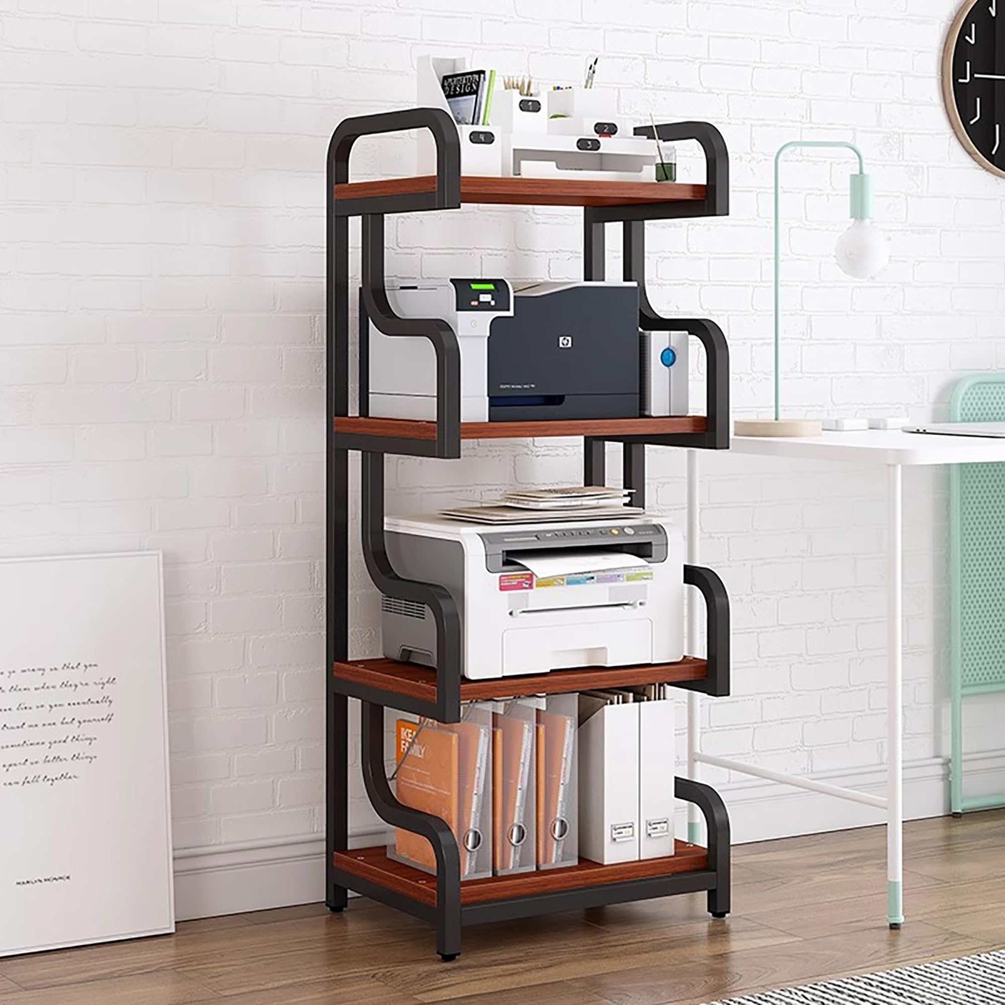 Ryzqwe Brown Compact Stereo Cabinet And Media Console With 4-Tier Storage, Corner Tv Stand, Audio Stand, Small Media Console, And Media Shelf For Entertainment And Gaming Setup(Brown)
